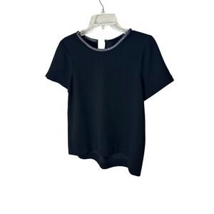 Madewell Black Leather‎ Trim Blouse Womens M